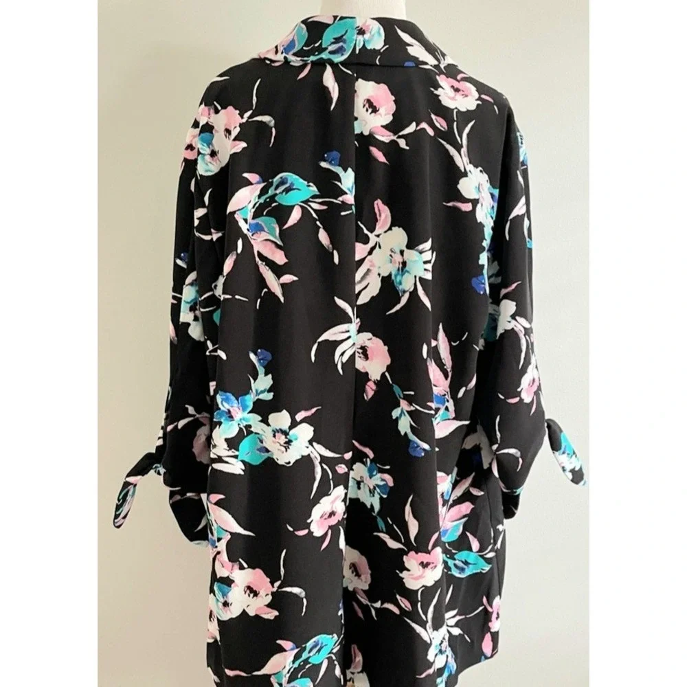 Lane Bryant Jacket Cardigan Blazer Size 18 20 Stretch Black Floral 3/4 Sleeve 2X